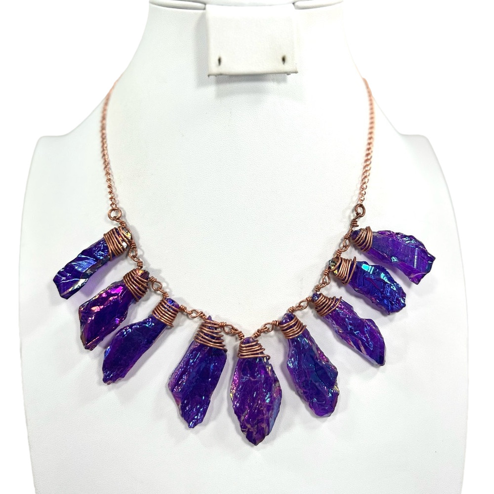 Purple Titanium Drusy Copper Gemstone Necklace